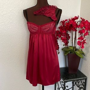 Fleur England Silk Red Babydoll Thong Lace Set Small